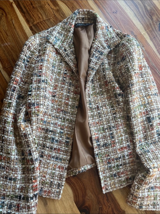 Lafayette 148 New York Jackets & Blazers - Lafayette 148 Wool Tweed Printed Open Front Blazer Brown